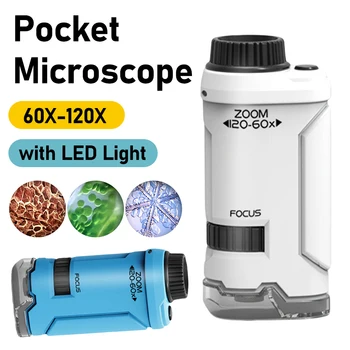 Microscópio portátil de bolso 60-120X com luz LED Microscópio infantil de alta definição para aprendizagem de observação ﻿