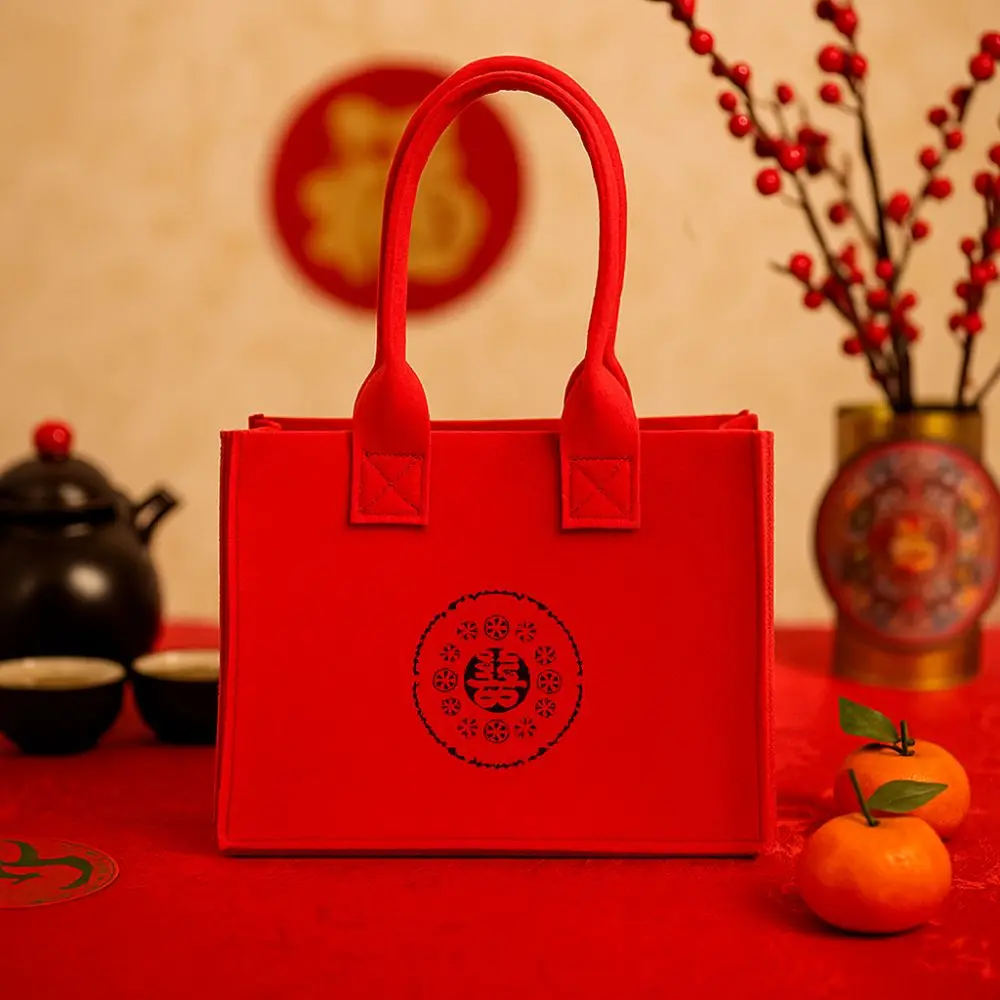 Storage Organizer Large Capacity Felt Shoulder Bag Portable Button Closure Wedding Tote Bag Solid Color Handbag Grocery Shopping