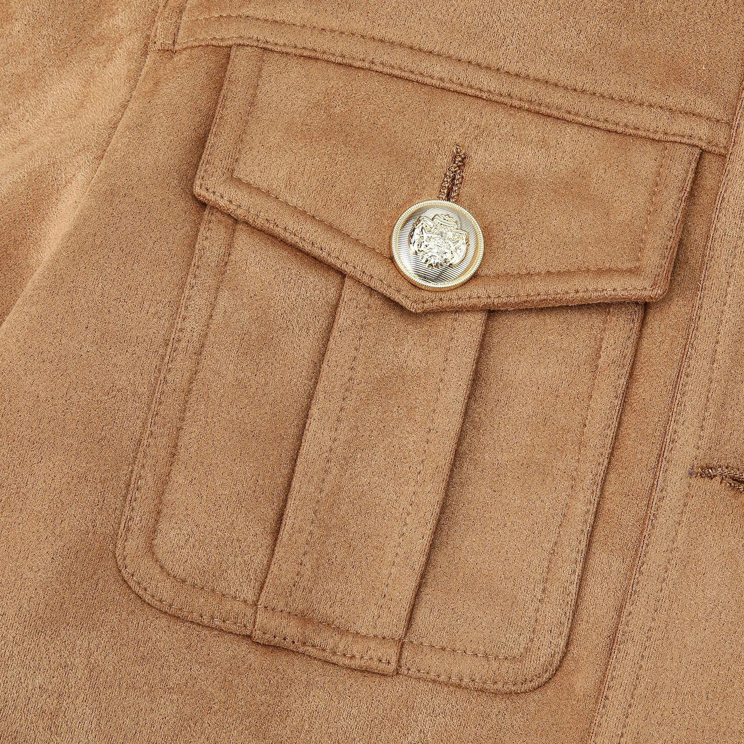 Chaqueta de ante vintage para mujer, abrigo de motociclista corto ajustado con cuello mandarín y cintura corsé en color caqui piedra, Edgy Chic