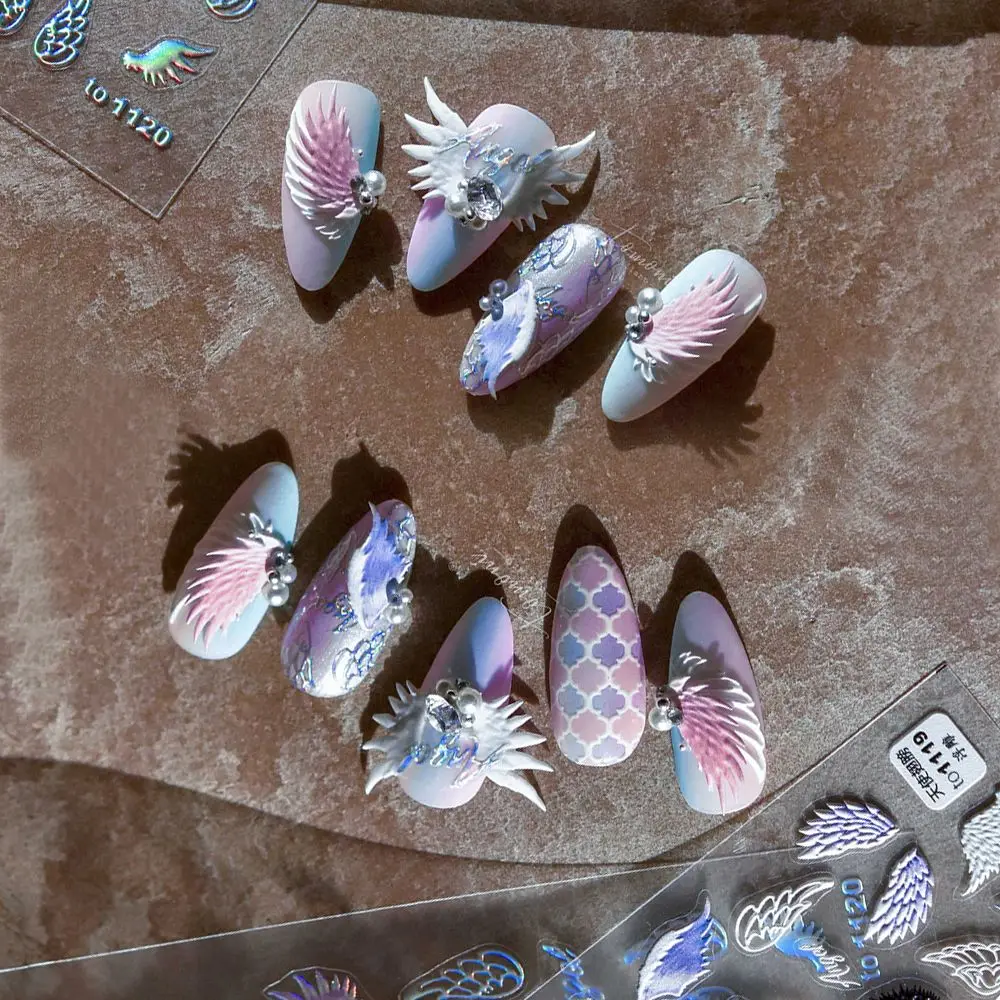 DIY Self Adhesive stickers Embossed Diverse styles 3D Angel Wings Nail Sticker Nail Art Decal Manicure Tool Nail Decorations