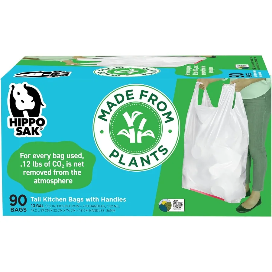 

Plant Based Tall Kitchen Garbage Bags with Ergonomic Handles for Efficient Waste Management 13 Gallon Recyclable Eco Friendly T