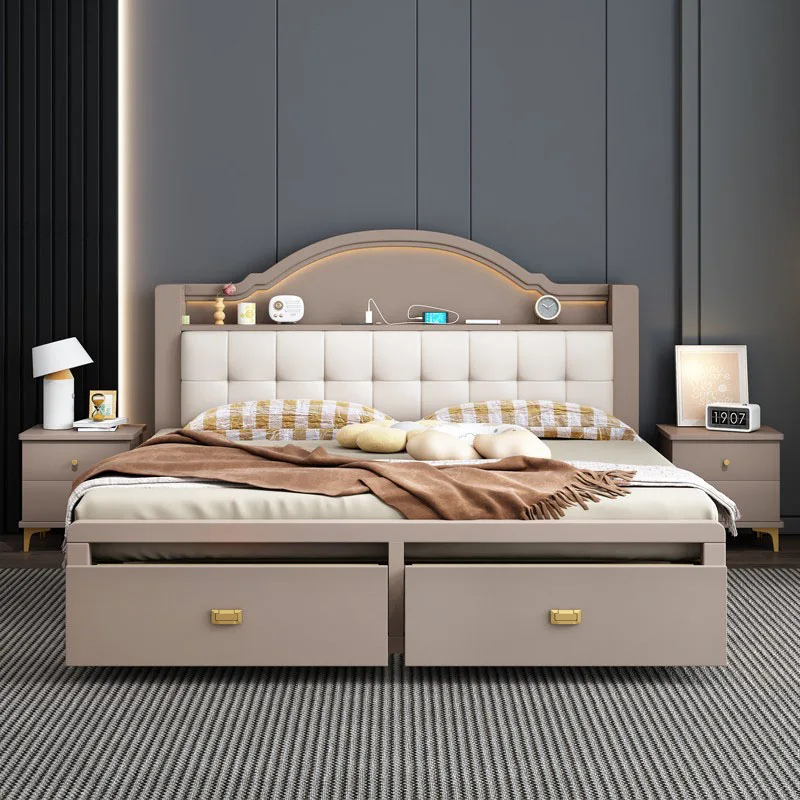 

Upholstery Double Bed Designer Drawers Storage Platform Headboard Twin Bed Frame Wood Safe Sleeping Cama Box Casal Furnitures