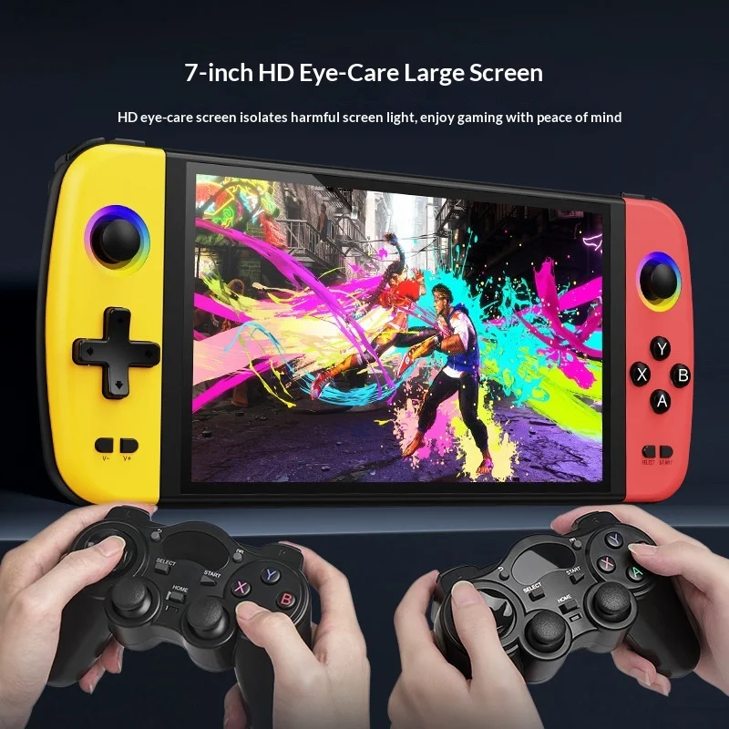 Powkiddy Handheld Game Console 7 Inch Hd Screen Open Source Retro Game Support Tv Output Dual Controllers Holiday Gift For Adult