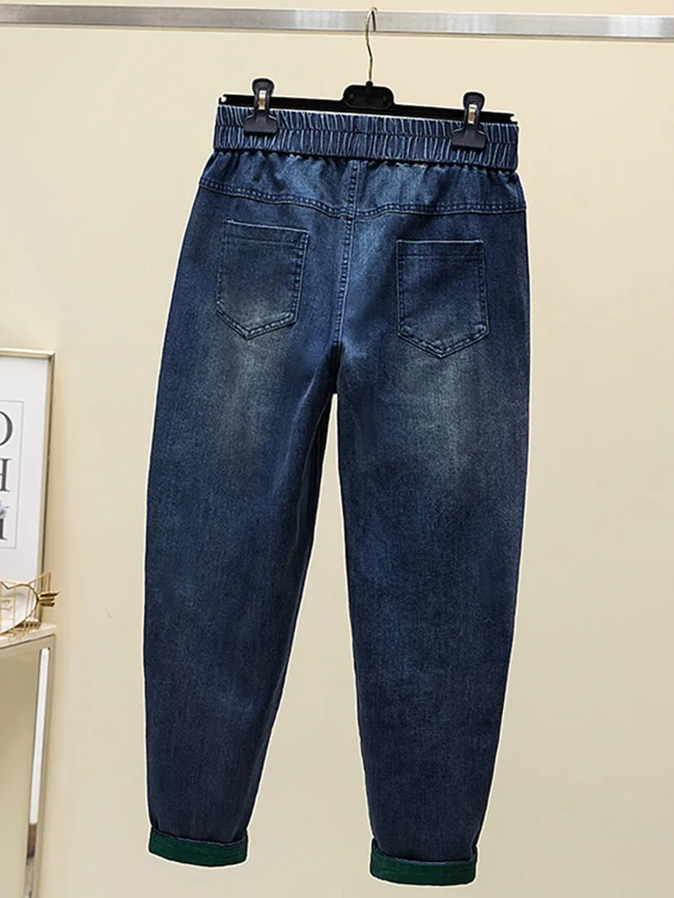 Harem Jeans de tornozelo feminino, largas, grandes dimensões, vintage, casual, calças jeans, calças de cintura alta, streetwear de moda, 100kg