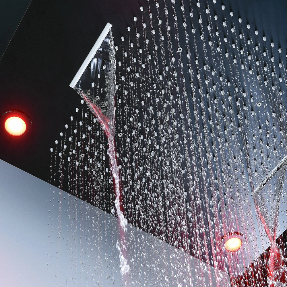 Luxury Black 80x60cm Big Shower Head  Set Constant Temperature Mixer Multi Modes Rain Spray Massage Wall Mounted Jets