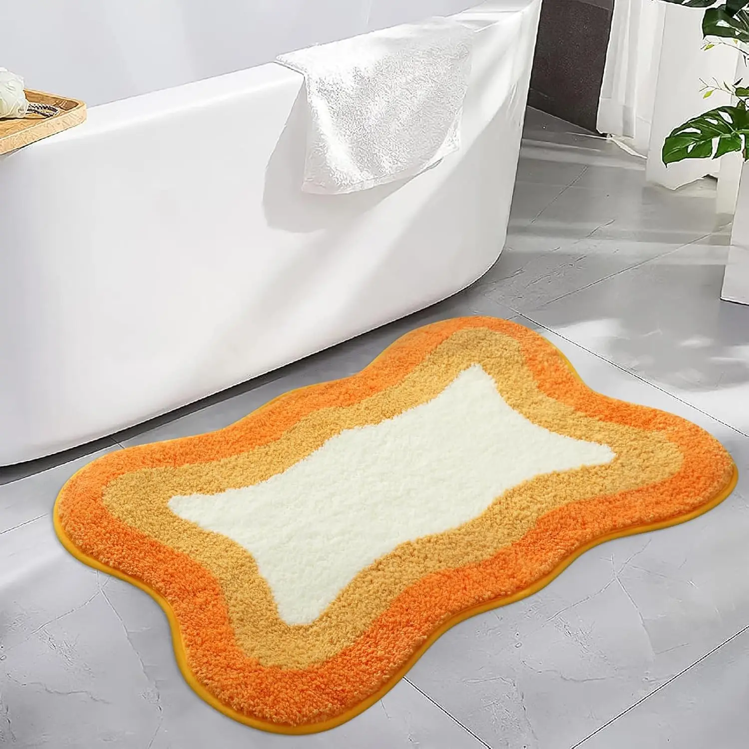 

Orange Non Slip Bathroom Rugs, Soft Plush Washable Bath Mat, Irregular Shape Microfiber Floor Mat for Bath Sink Tub Shower