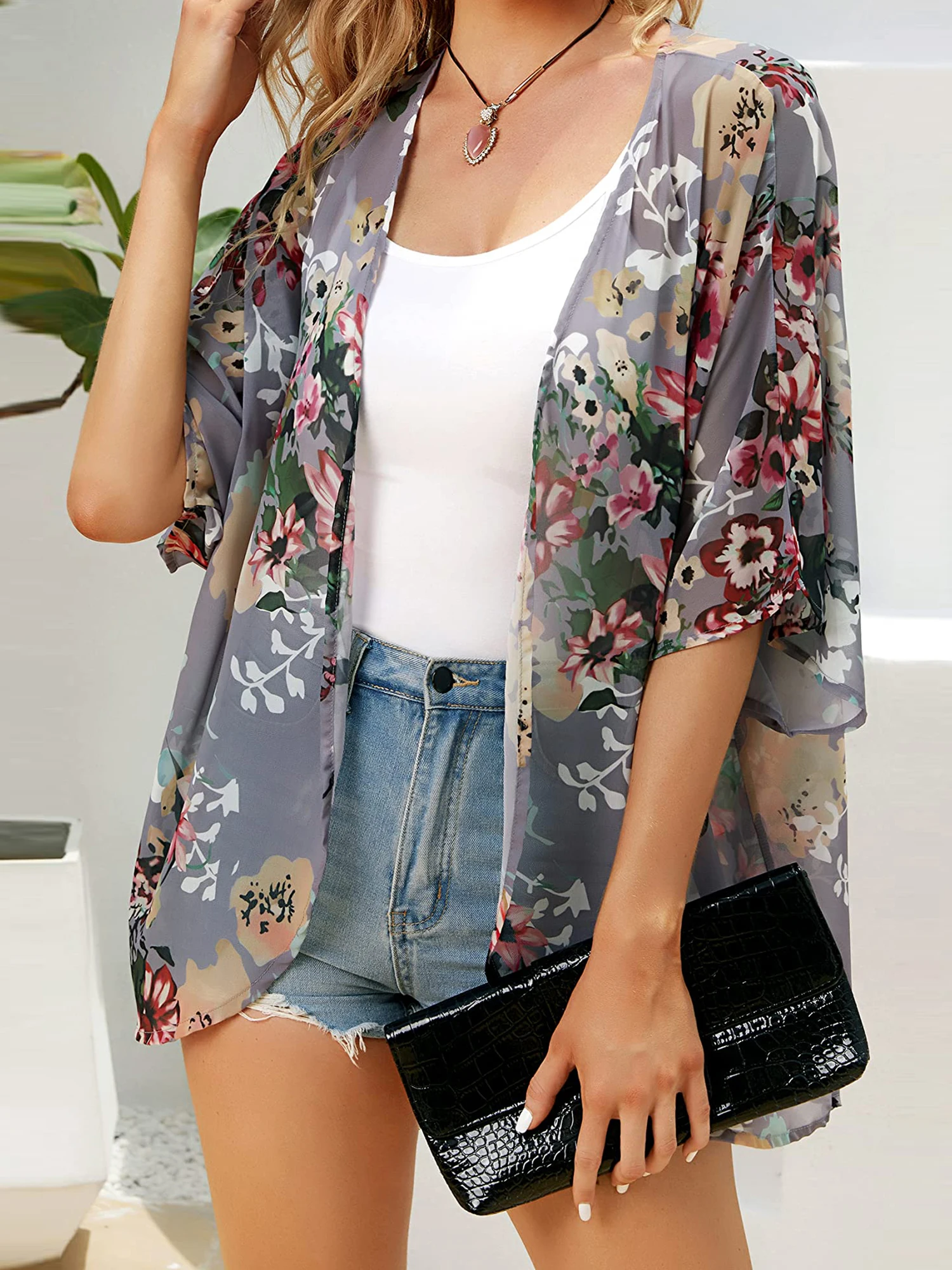 Women Swimsuit Cover-ups Floral Print Kimono Cardigan Summer Bikini Swimwear Casual Loose Bathing Suit Cover-ups