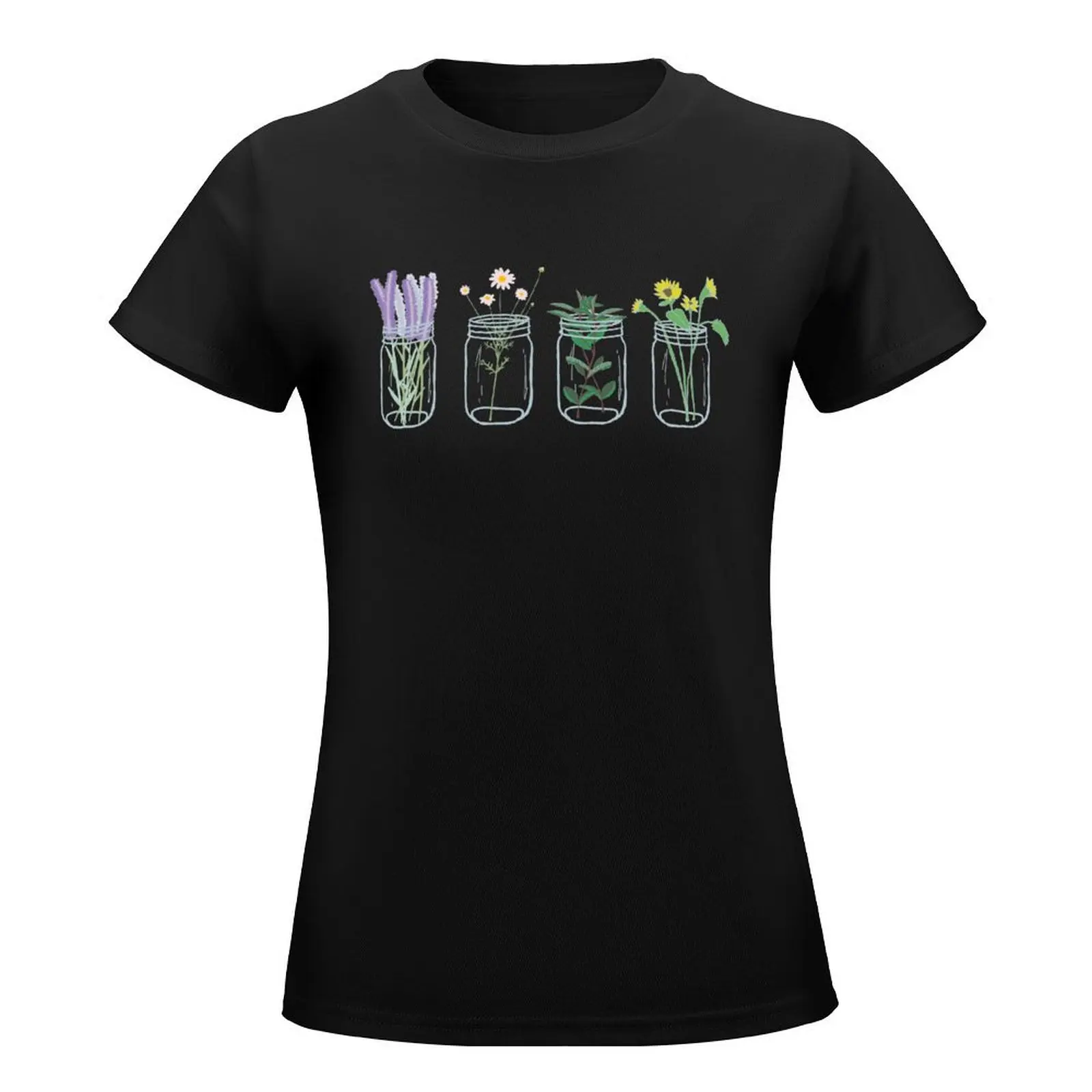 plants and flowers in mason jars T-Shirt heavyweights sports fans summer tops white t shirts for Women