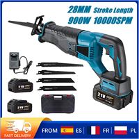 10000SPM Cordless Electric Reciprocating Saw 900W Power Tool with 4 Blades 1/2 Battery Storage Box for Wood Metal Pipes Cutting