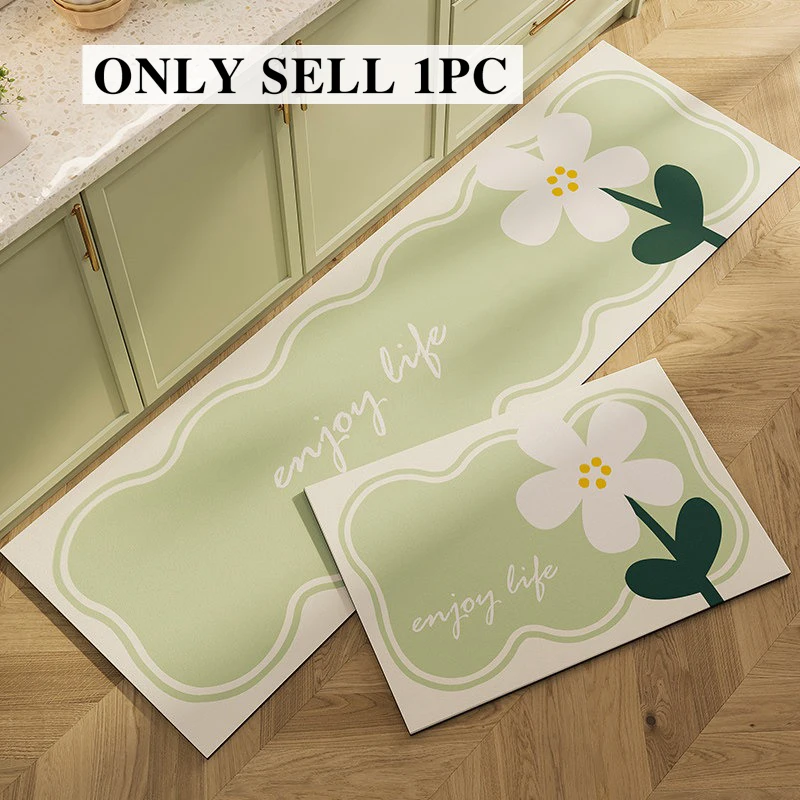 Kitchen Floor Mat Pvc Leather Waterproof Non-slip Long Rug Oil-proof Foot Mats Pink Flower Home Decor Rugs Alfombras De Cocina