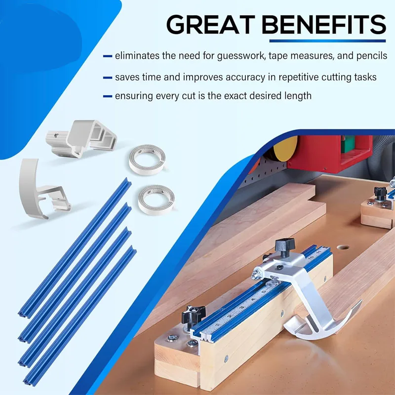 KMS8000 Precision Track and Stops Kit Measuring Tools Work with Miter Saw For Precise and Repeatable Cutting Woods