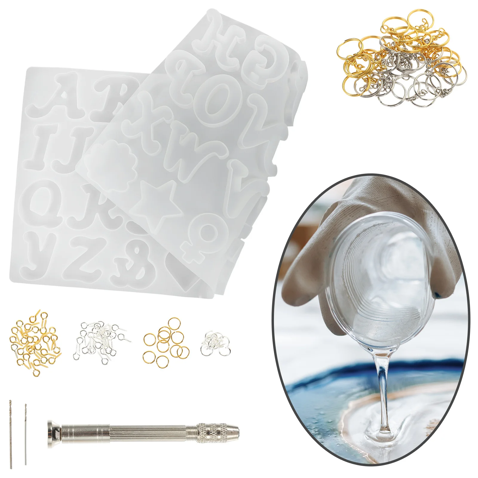 1Set Alphabet Silicone Letter Mold DIY Pendant Keychain Resin Crafts Making Kit Letter Mold Multipurpose Silicone Molds