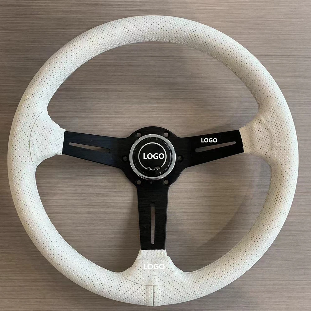 

Tiypeor Sport White 14inch 350mm Racing Microfiber Perforated Leather Drift Steering Wheel