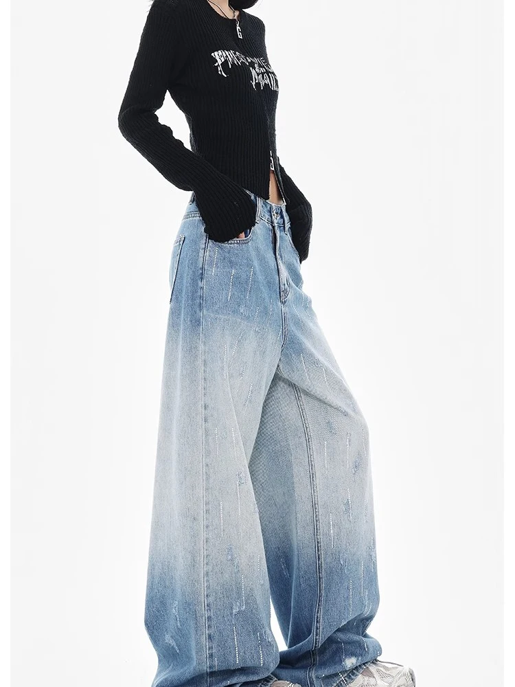 Jean taille haute pour femme, Slim, ample, Y2K, rétro américain, mode rue, chic, bleu, jambes larges, pantalon féminin