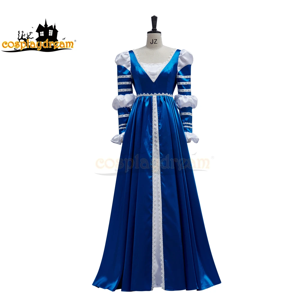 

Lucrezia Borgia Cosplay Dress Renaissance Vintage Costume Historical Medieval Costume Dress Blue Satin High Waistline Gown