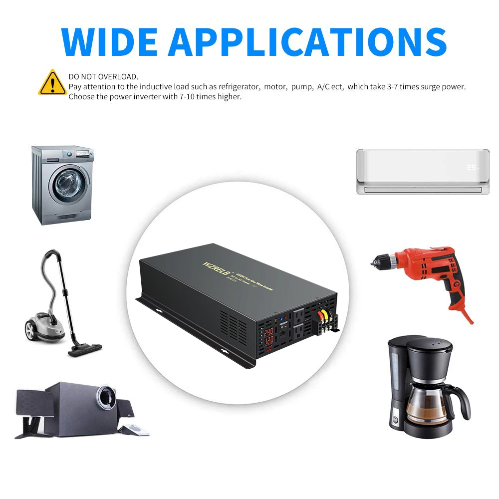

4000W Wired Control Pure Sine Wave Solar Inverter 24V to 230V Converters 12V 48V 72 96 DC to 120V 220V 240V AC RV Home Appliance