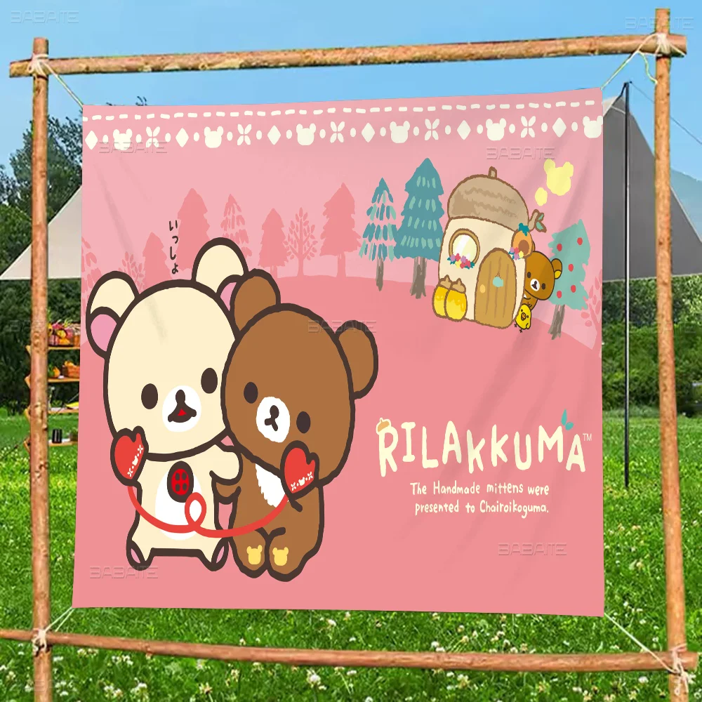 R-Rilakkuma Creative Pattern Hanging Flag Polyester Printed Banner Hand Pulled Flag