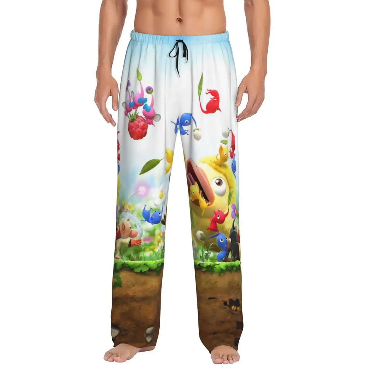 مخصص مطبوعة P-Pikmins بيجامة السراويل الرجال لطيف أنيمي النوم ملابس خاصة قيعان مع جيوب