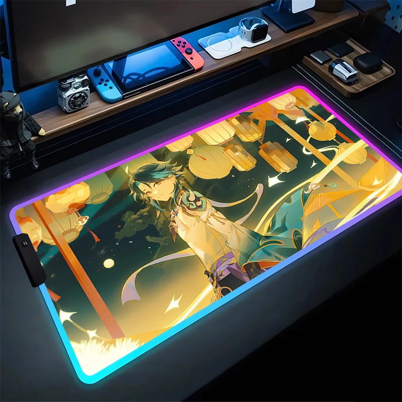 

RGB Large Gaming Mouse Pad Xiao Laptop Mat Gaming Mousepad Backlit Keyboard Gamer Table Pads G-Genshin Impact Home Decor