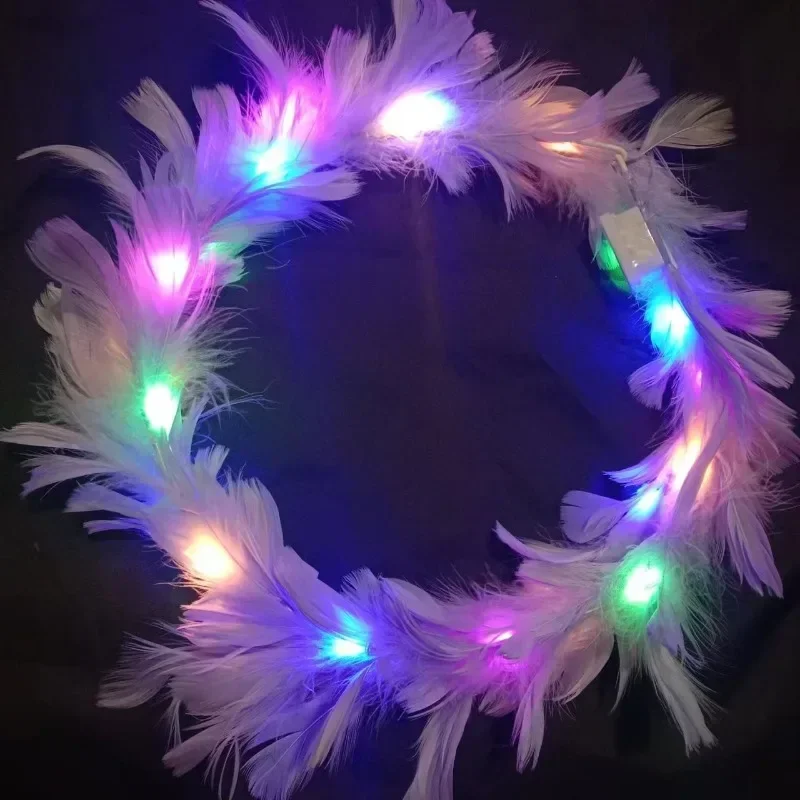 1pc Glow Headband Hair Accessories Adjustable LED Light Party Favors Feather Wreath Hairband for Wedding Birthday Glow Party