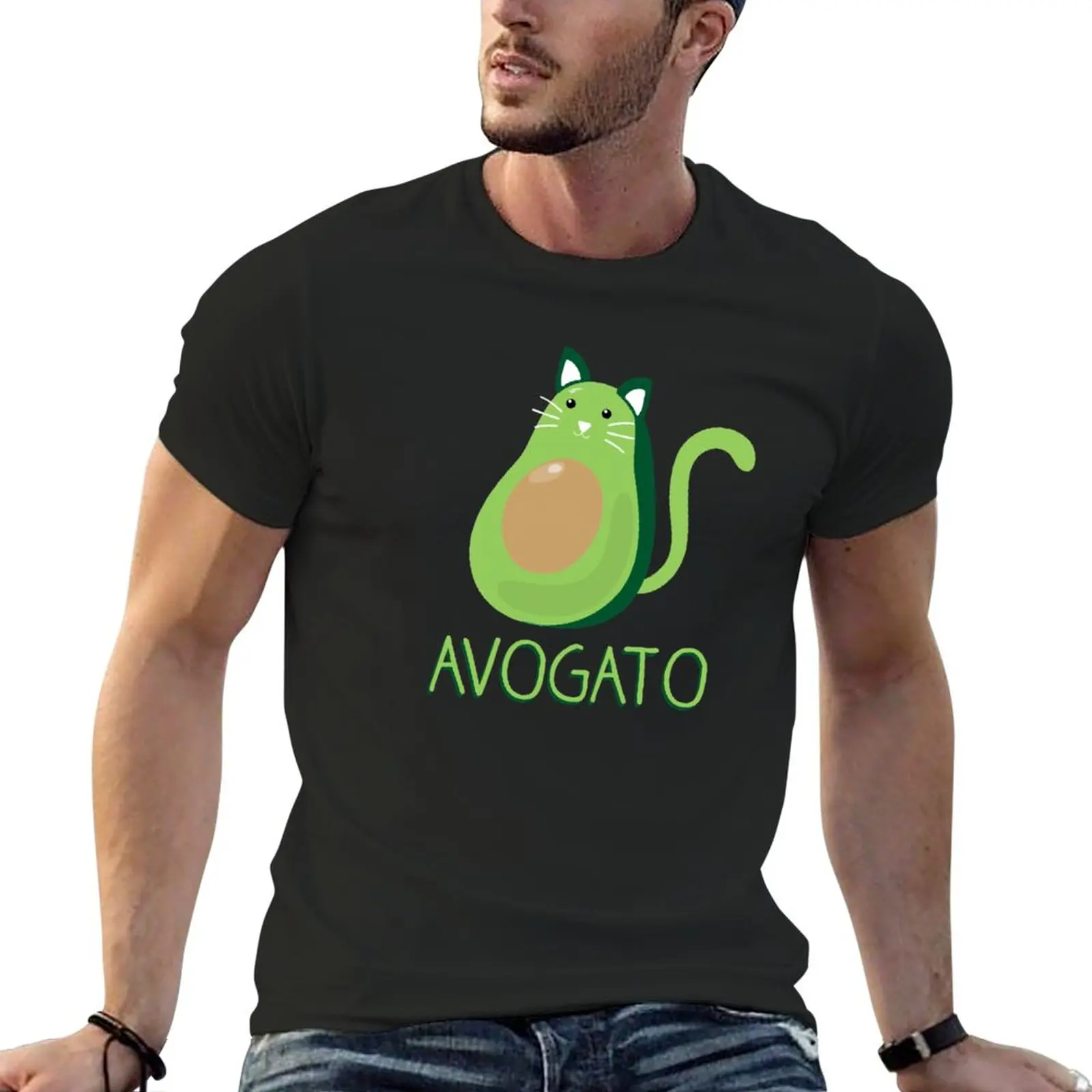 Avogato, Avocado Cat T-Shirt oversized plus size tops Short sleeve tee mens t shirts