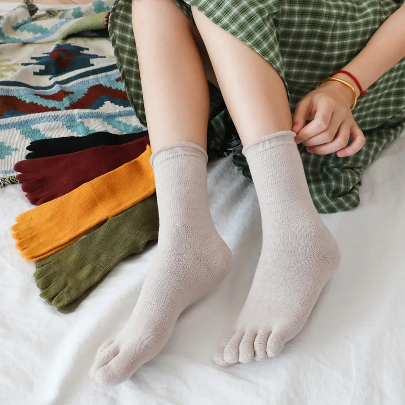 

Five-finger Socks Women Mid-high Spring And Autumn Toe Solid Color Cotton Socks