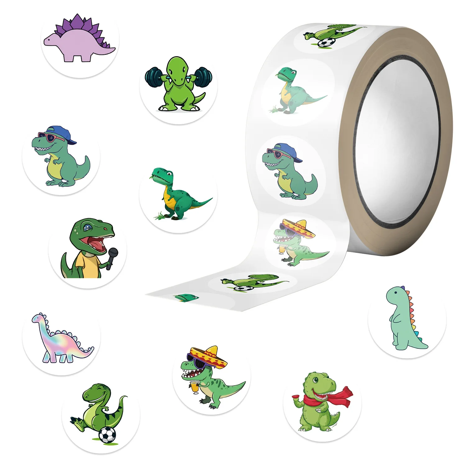 Rouleau d'autocollants Graffiti dinosaure mignon, 500 pièces/rouleau, décoration créative, étui de téléphone portable, carnet de notes, tasse d'eau, jouets cadeaux