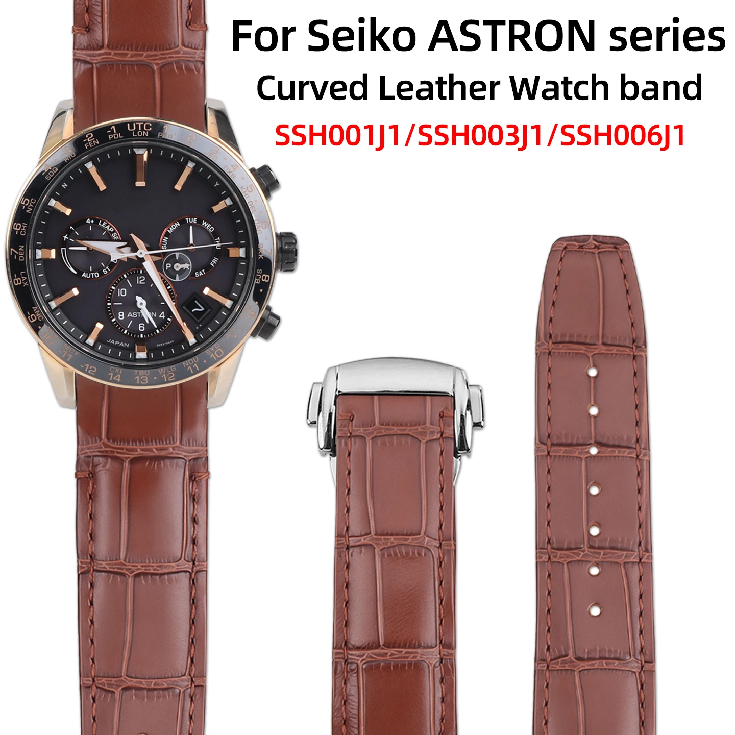 Curved Leather Watch band 21mm For Seiko ASTRON series SSE105J1 SSH001J1/003J1/006J1/007J1 Men's replace watch band Accessories