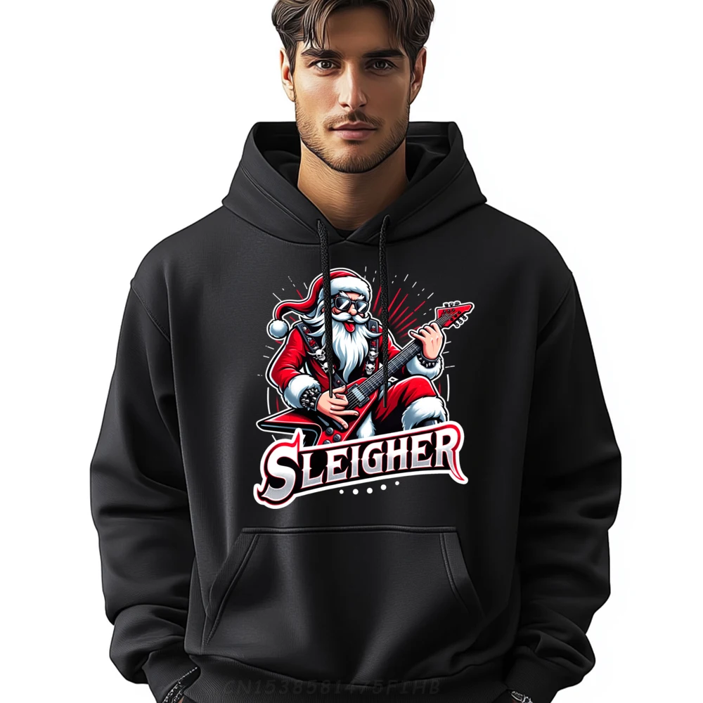 

Sleigher Hail Santa Xmas Rock Skull Heavy Me-Tal Satanic Black Hoodie Graphic Tees Limited Time Special Sweatshirts Creative