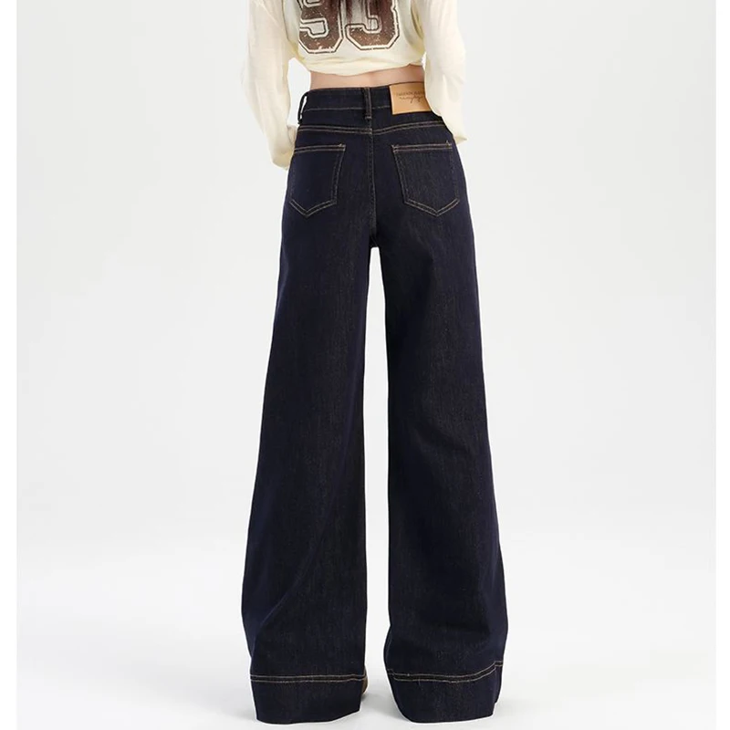 Pantalones vaqueros elegantes de cintura alta para niña, pantalones vaqueros de pierna recta informales Retro para mujer, pantalones coreanos con parte inferior acampanada para uso diario