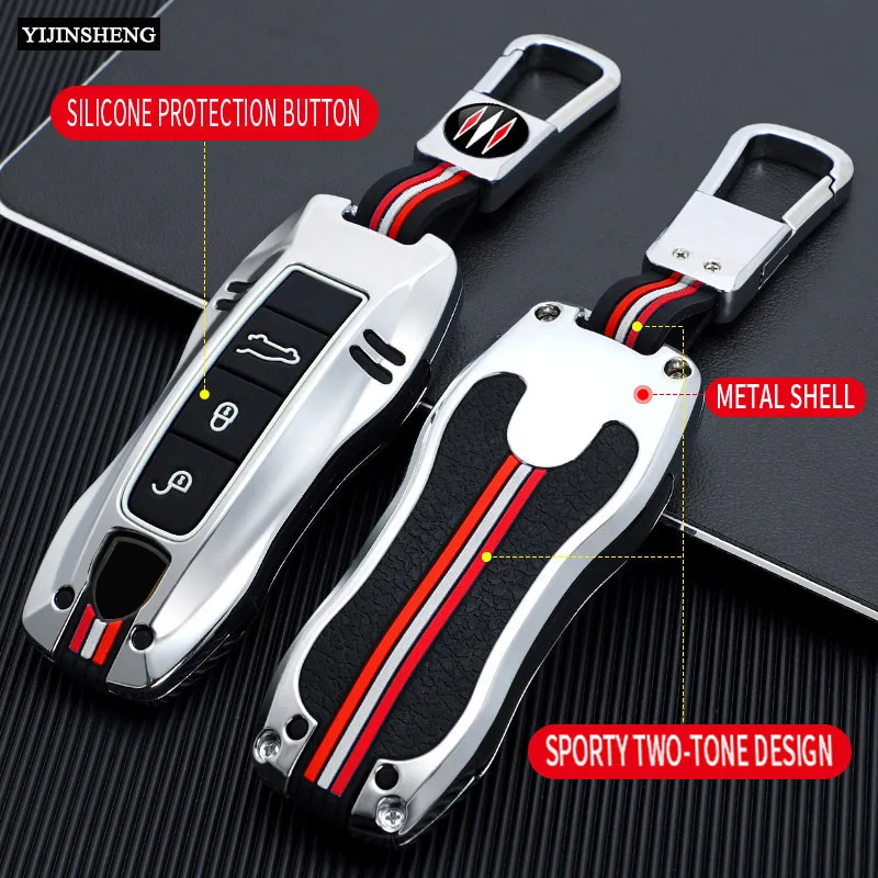 3 4 Buttons Zinc Alloy + Silicone Remote Key Case Cover Holder For Porsche 911 718 Panamera Macan Cayenne Boxster Cayman