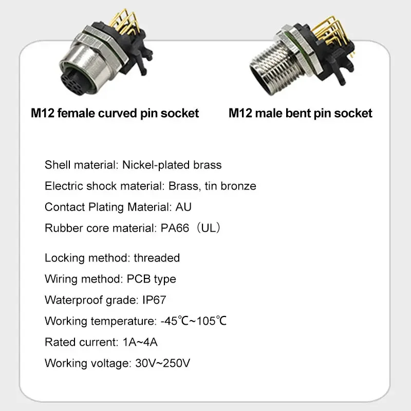 M12 PCB Aviation Plug Waterproof IP67 4/5/8/12/17Pin Male Female 90 Degree Bent Connector Industrial Grade M12 Welding Socket