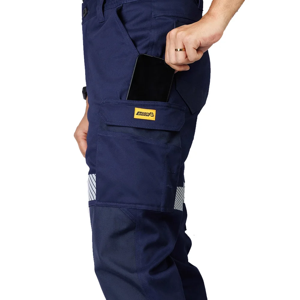 Cotton Reflective Pants Men Work Multi Pockets Hi Vis Pants High Visibility Work Wear Pants Road Construction Safety Trousers