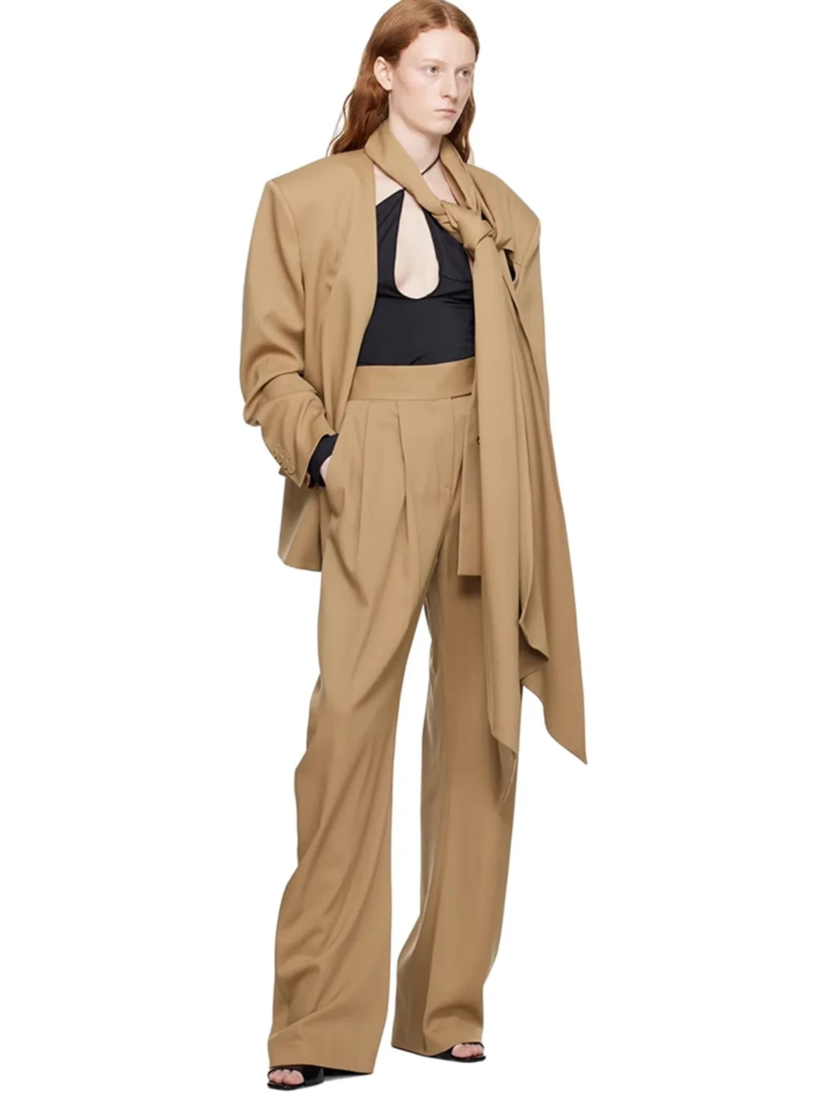 

SuperAen European and American Style Women's Set 2024 Autumn New Scarf-style Blazer High-waisted Pant Two-piece Set