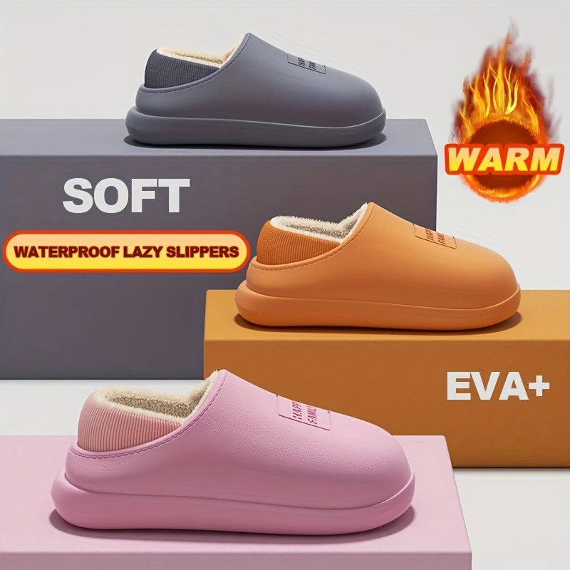 Winter EVA Warm Slippers Men Women Waterproof Soft Plush Lined Cozy Indoor Home Shoes Lightweight Non Slip Lazy Clogs outdoors