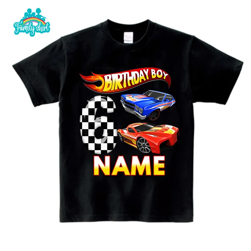 Racing Birthday Shirt 1-7 Year Old 2nd Boys T Shirt Kids Shirts for Children Party 2022 Summer Custom Name Toddler Baby T Shirts