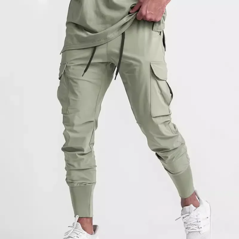 Long Pant Men Pencil Pants Zipper Straight Trousers Solid Splice Casual Lace Up Drawstring Elastic Waist Pocket Slim Fit Autumn