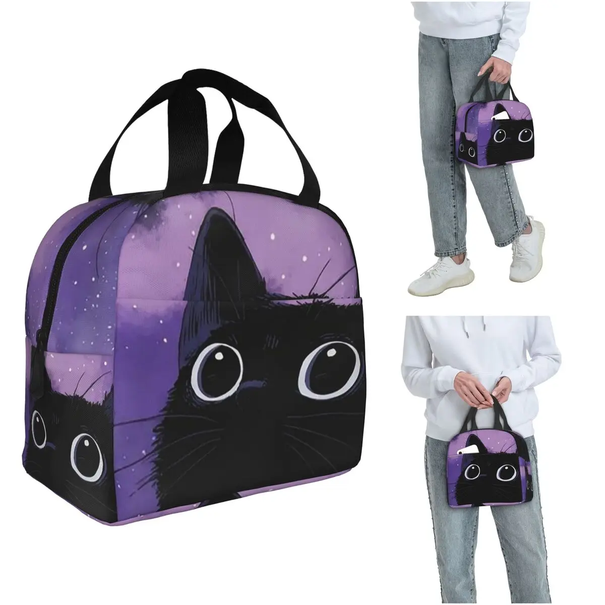 Night Black Cat On The Clouds Insulated Lunch Bag for Women Kids Portable Food Boxes Thermal Lunch Box Tote