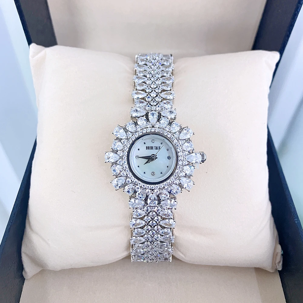 020025 Luxury Women's Watches 19CM Cubic Zircon Elements Crystal Bracelet Watch for Wedding Party  Bride Watches Jewellery Set