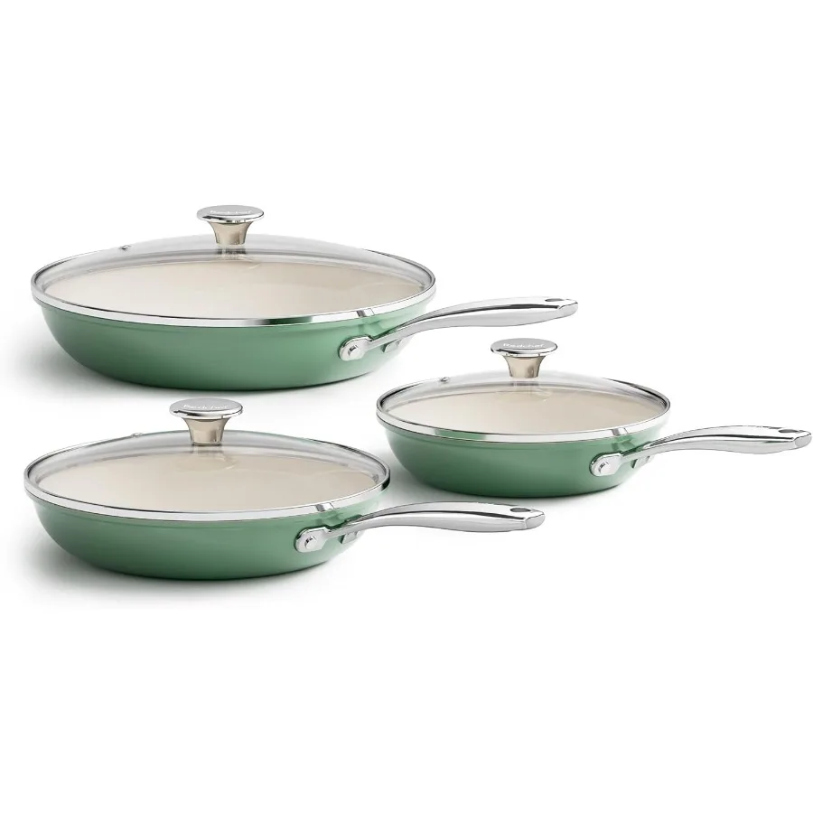 

Nonstick 6Piece Fry Pan Set with Tempered Glass Lids for Efficient Cooking on All Cooktops StayCool Handles Dishwasher and Oven