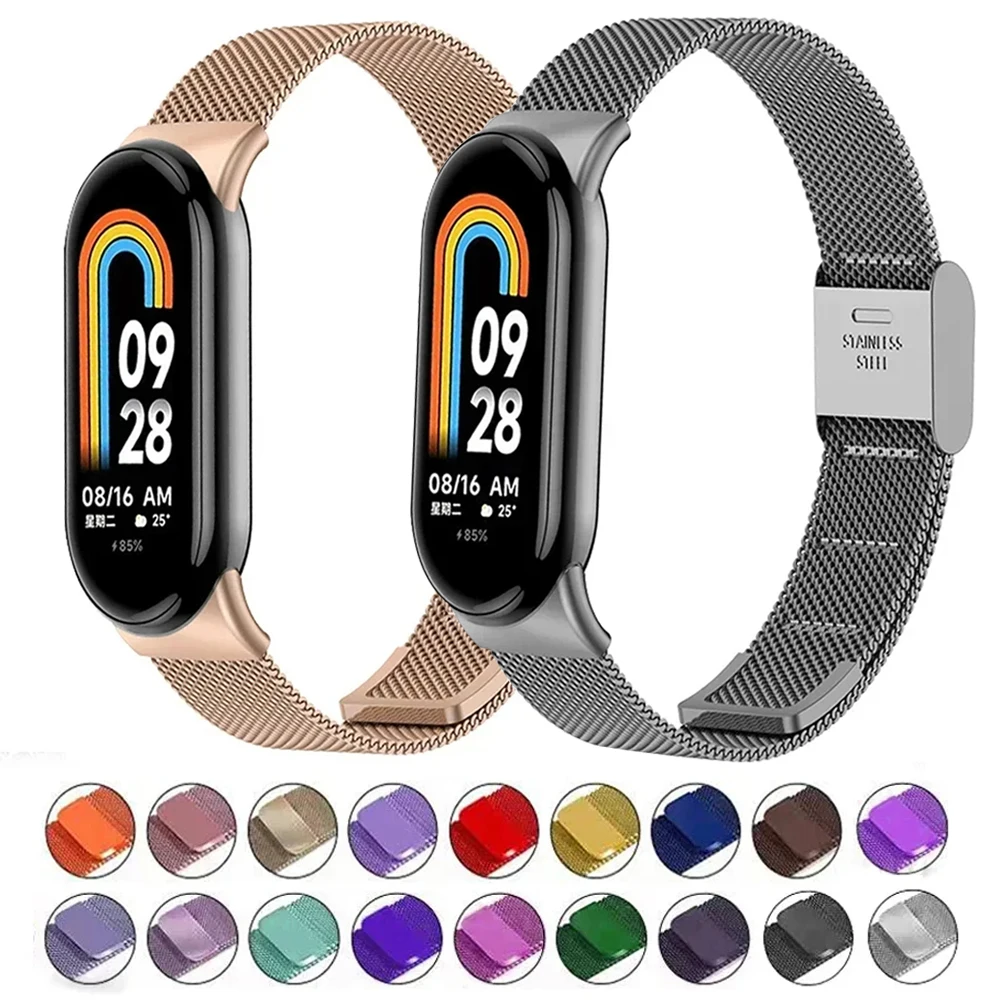 Mesh Stainless Steel Strap For Xiaomi Mi Band 8 Smart Metal Bracelet Replacement Accessories Watchband Miband8 Smartwatch Correa