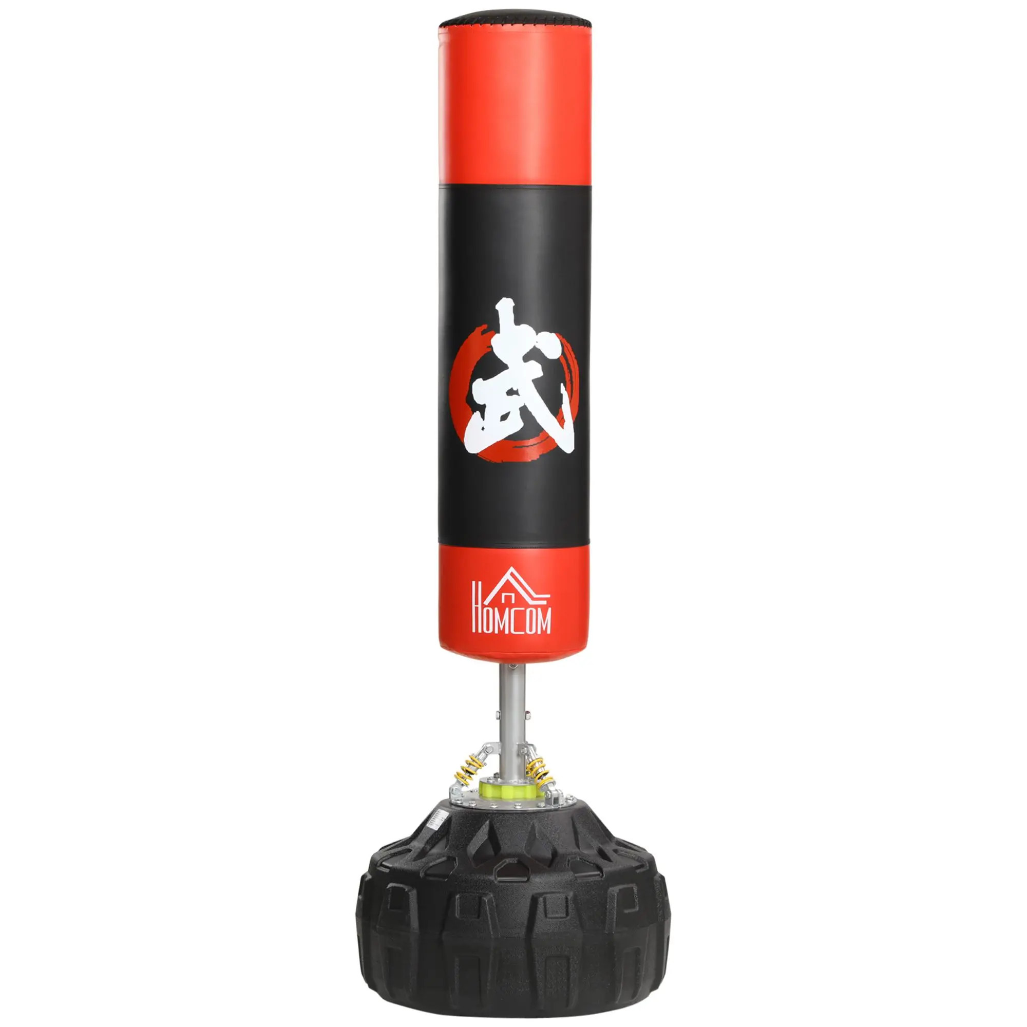 HOMCOM Saco de Boxeo de Pie para Adultos Base Grande Rellenable de Arena 60 kg / Agua 50 kg Resortes Amortiguador Negro y Rojo