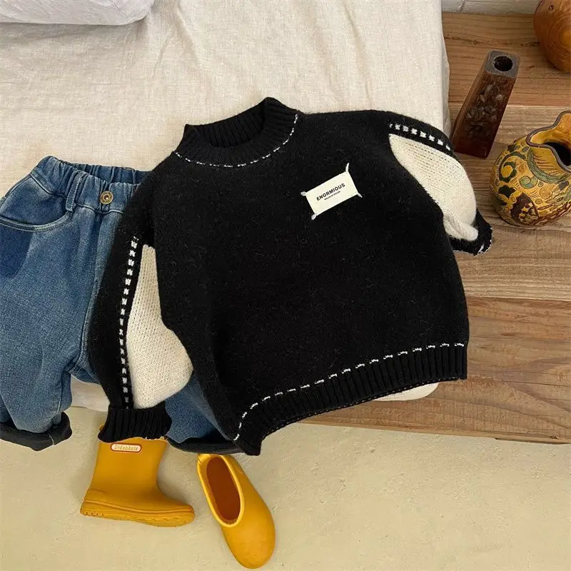 Boys Woolen Sweater Cotton Knitting 2022 Lasted Warm Thicken Velvet Winter Autumn Gift Children\'s Clothing