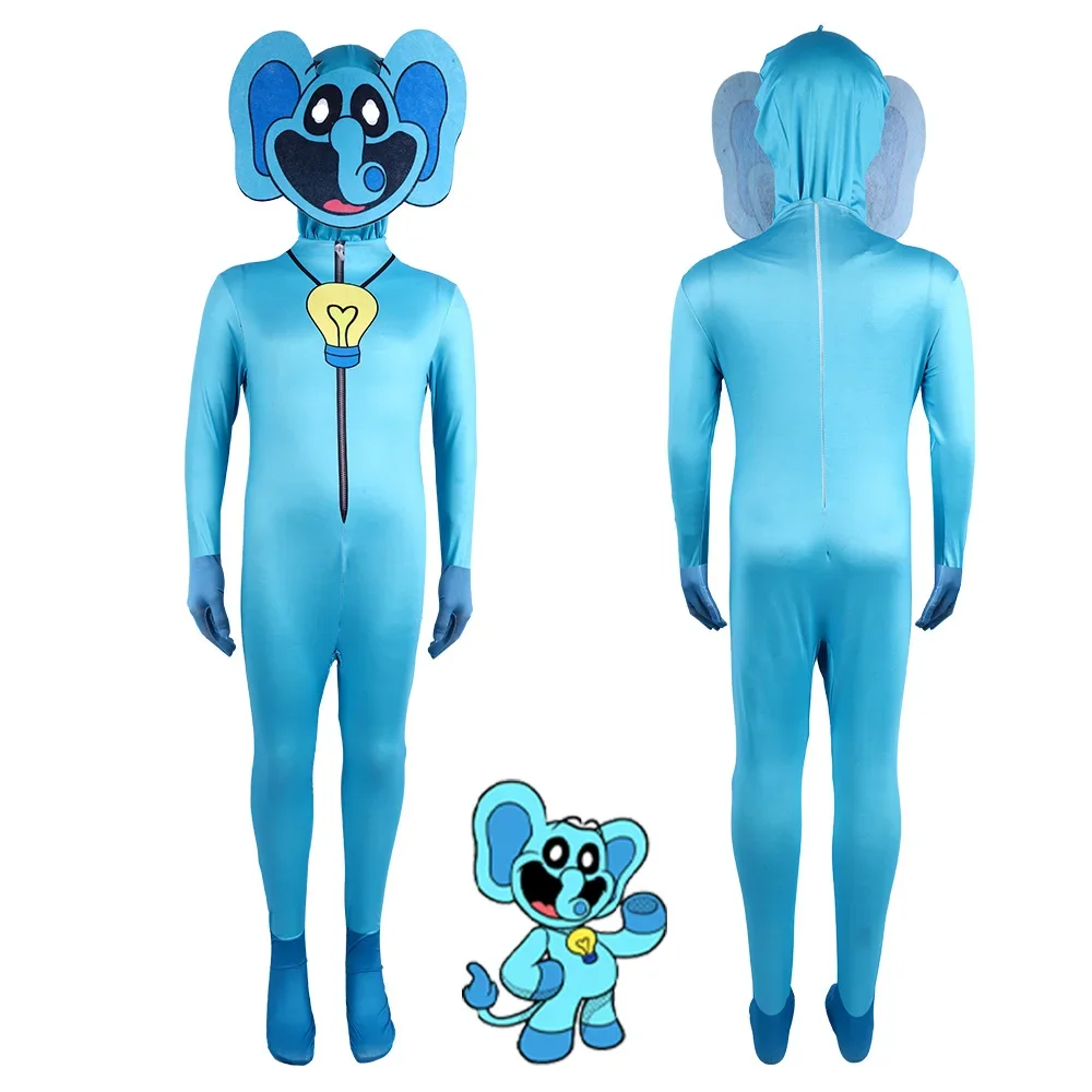 2024 neue lächelnde Tiere Cosplay Kostüm Aminal lila Katze Katzenminze Elefant Bär Bodysuit Overall Maske Kinder Halloween Kostüm