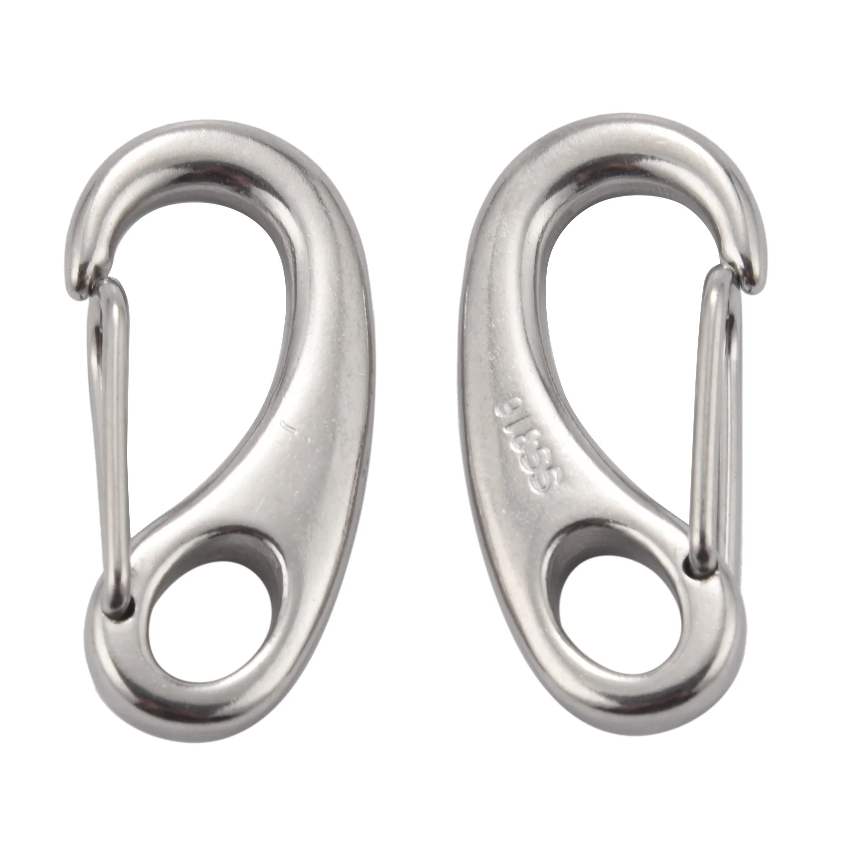 2PCS Boat Marine Stainless Steel Egg Shape Spring Snap Hook Clips Quick Carabiner Outdoor