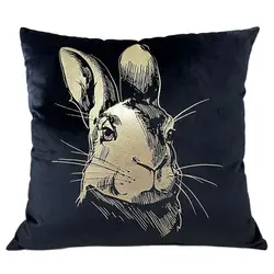 Hot Selling Rabbit Foil Printing Square Velvet Bunny Cushion Cover Gold Stamping Throw Pillowcase Easter Living Room Bedroom