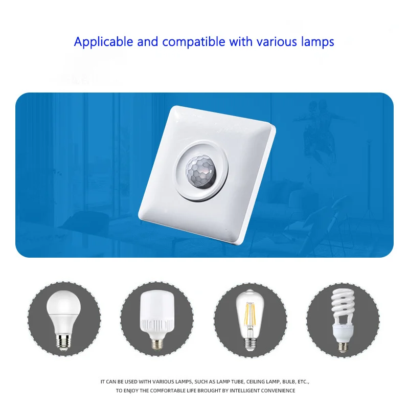 

Intelligent Human Infrared PIR Motion Sensor Light Sensing LED Open Wire Switch Panel Home Corridor Delay Regulating Switch