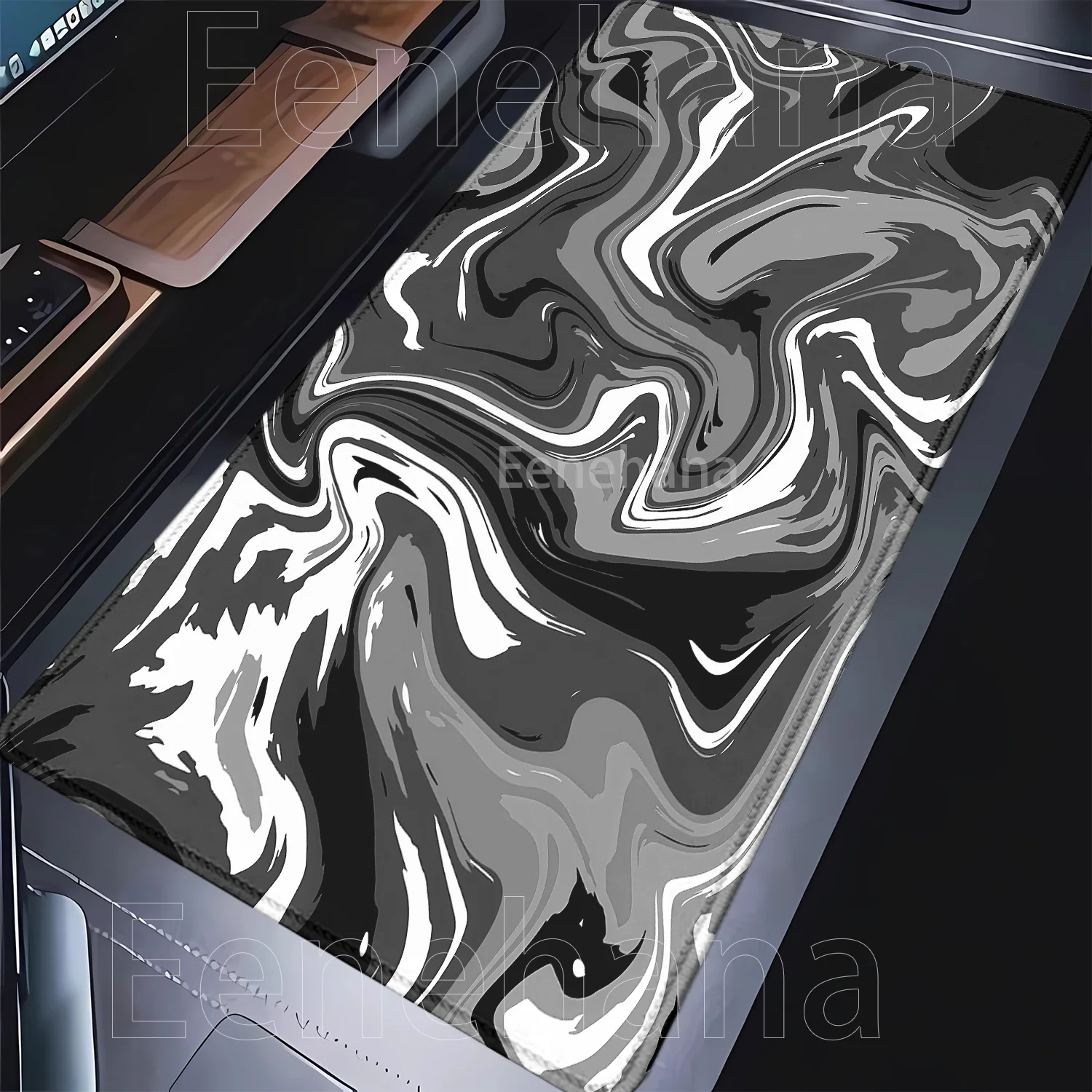 

black and white Mouse Pad Strata Liquid fluid‌ Laptop Anime Keyboard Large Game Mousepad Keyboards HD Printing overlock Desk Mat
