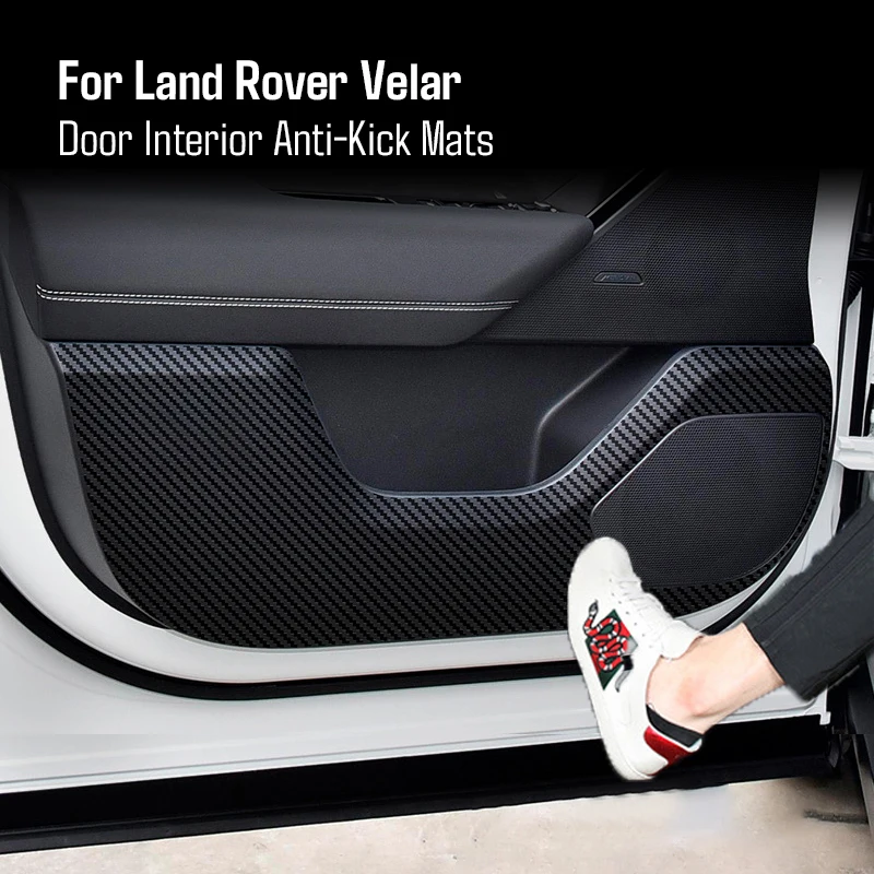 

Для Land Rover Range Rover Velar 2017-2024 карбоновый коврик для двери автомобиля, противоударный коврик, наклейка, кожаная защита дверной панели, декоративная полоса