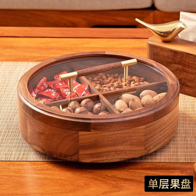 Light Luxury Chinese Walnut Nut Box High-End Sealed Dry Fruit Tray Living Room Candy Dish Festive Snack Organizer Luxury Home